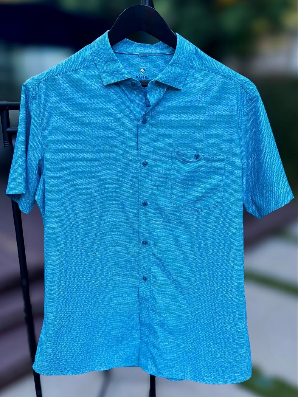 KÜHL Men’s Large Short Sleeve Button Front Shirt Blue Performance Outdoor Casual